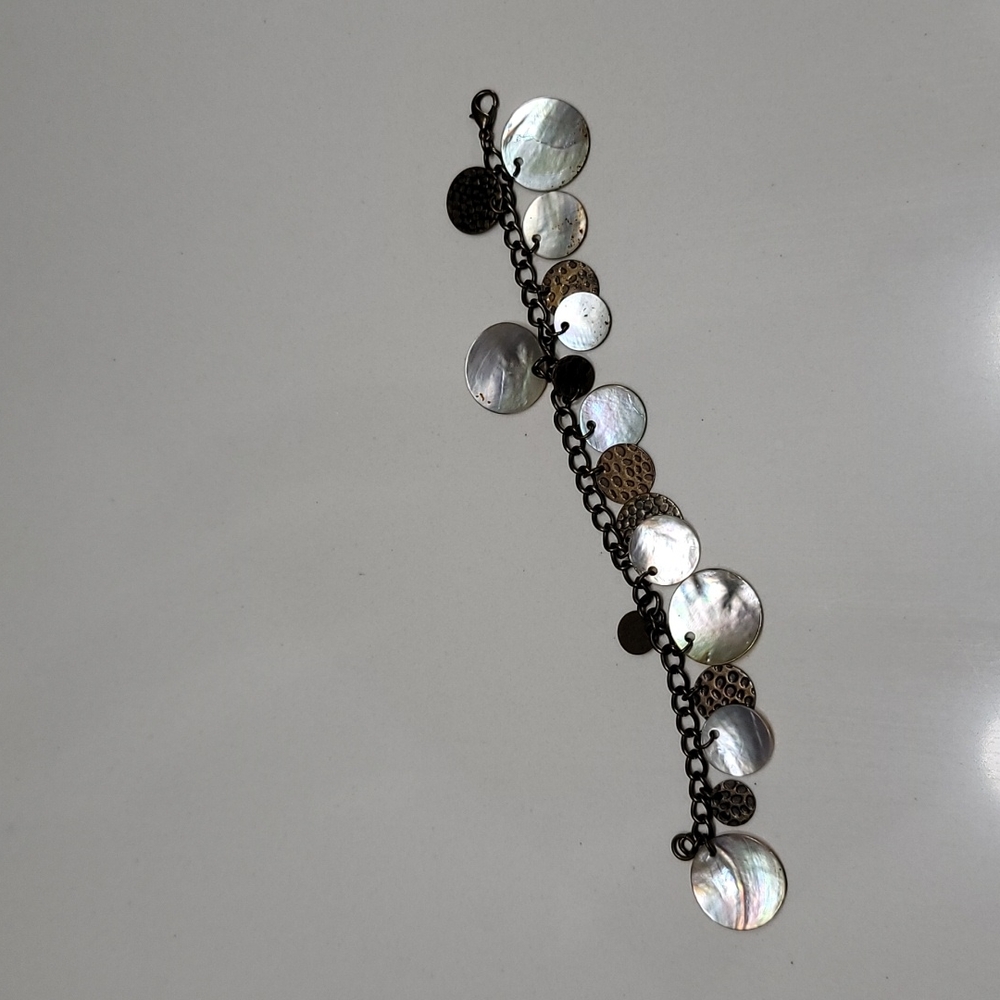 Pearlescent and Hammered Coin Bracelet